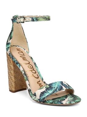 Sam Edelman Tropical Leaf Ankle-Strap Block Heel Sandal - Green